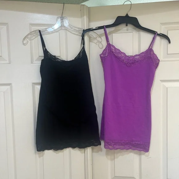 2 set purple black sexy adjustable cami Stretchy lace tunic tank top sz M Y2K - Picture 3 of 12